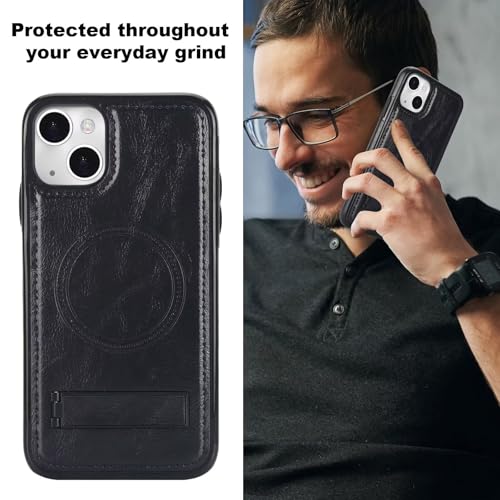 Coque iPhone 15 Plus en cuir PU rétro noir élégant compatible MagSafe - 7
