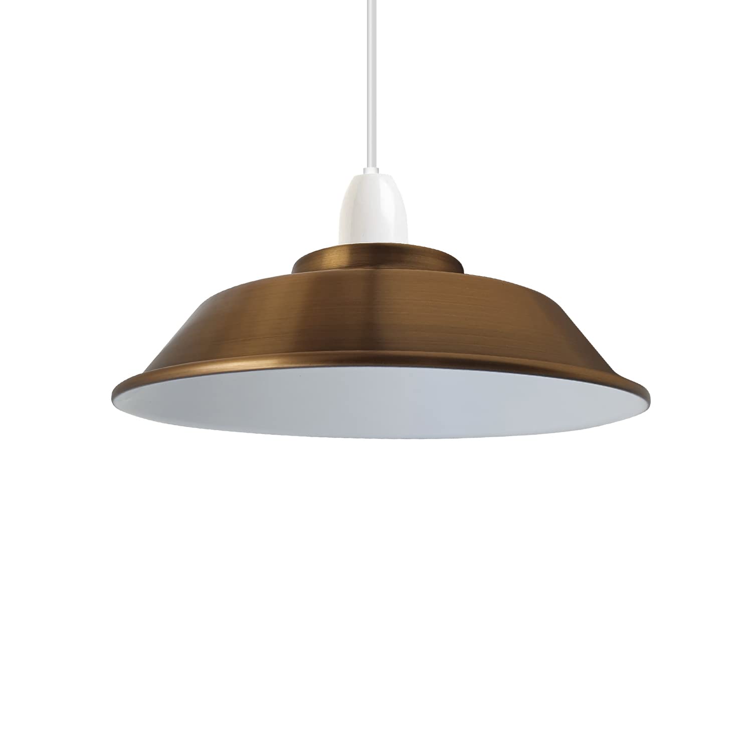 Brass Steel Lamp Shade, 220cm Shallow Dome Lampshade for Pendant Lights & Table Lamps, Modern Industrial Easyfit E27 B22, Light Living Room, Bedroom, Kitchen, Hallway, Office, Home Decor
