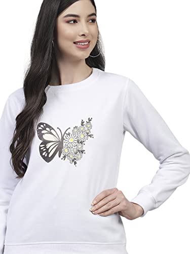KOTTY Women White Full Sleeve Printed Sweatshirt(White,40)