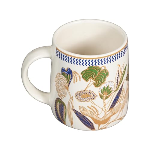 Image of miah decor Cafe Flora Collection Handcrafted Ceramic Coffee Cups Set of 4 | 250 ml Floral Tea & Coffee Mugs | Earthy Floral Design | Microwave & Dishwasher Safe