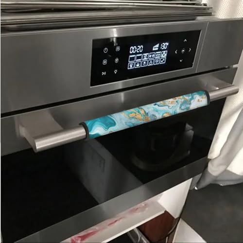 Image of Refrigerator Door Handle Covers Pack of 6 Anti-Stain Kitchen Electrical Appliances Handle Protector Fridge Microwave Oven Kitchen Decor and Accessories, Teal Gold Marble