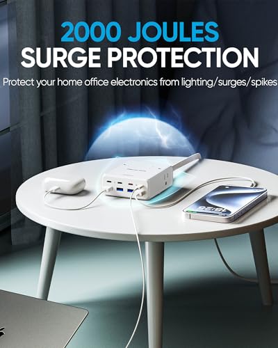 230W USB Power Strip, Ultra Thin Flat Plug Extension Cord 5FT, 4 AC Outlets 8 USB Ports(4 USB-C&4 USB A), 2000J Surge Protector, Home Office Dorm... - Image 6