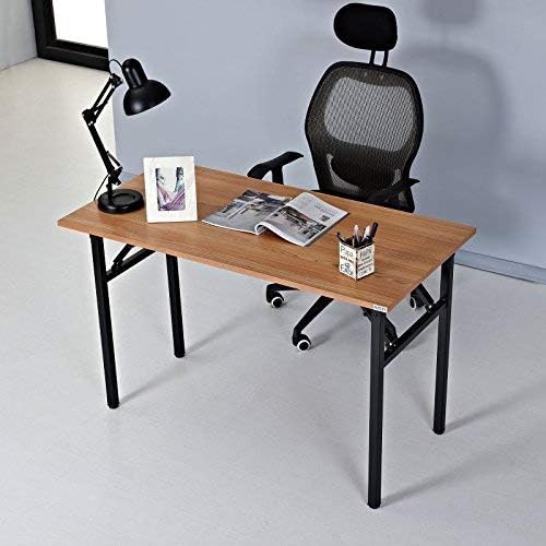 AUXLEY Computer Desk Modern Simple Writing Desk 47 inch for Home Office Study, Wood and Metal Folding Table Teak Black, No Assembly Required