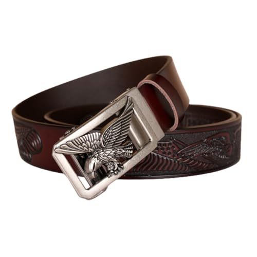 Ceinture à cliquet avec boucle gravée creuse et aigle en relief, l'élégance masculine robuste