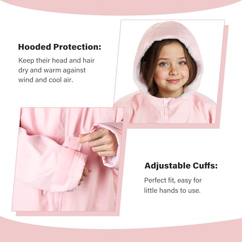 Image of Catalonia Waterproof Kids Swim Parka with Hood, Sherpa Lined Swim Coat with Inner Pocket & Write-On Name Tag
