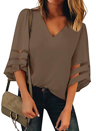 Dokotoo Bluse Damen 3/4 Arm V-Ausschnitt Tunika Damen Spitzen Oberteile...