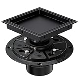 EXF Square Shower Drain 6 Inch Matte Black with Tile Insert Grate, Stainless Steel Shower Floor Drain with Flange, Hair Catcher