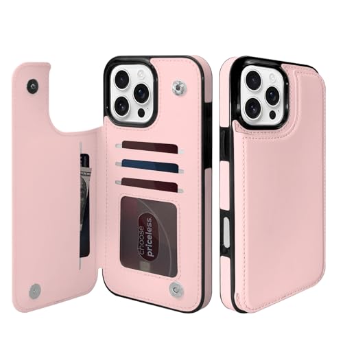 Housse en cuir iPhone 16 Pro Max protection intégrale haut de gamme rose