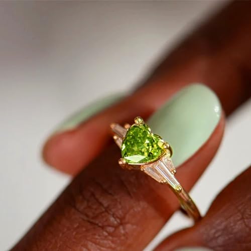 Anillos de boda de oro amarillo de 9K y 14K con peridoto en forma de corazón de 5mm 2