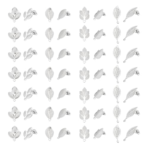 UNICRAFTALE 40 Pcs 4 Styles Leaf Stainless Steel Stud Earring Findings