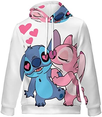 Lahodnamw Stitch Hoodies 3D Japanese Anime Cartoon Theme Print Pullover Hoodie Sweatshirt With Kangaroo Pocket Sportswear for Birthday