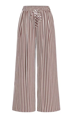 Image of PRETTYGARDEN Womens Pants Elastic Waist Floral Lightweight Palazzo Pants for Women Casual Lounge Wide Leg Pants Woman