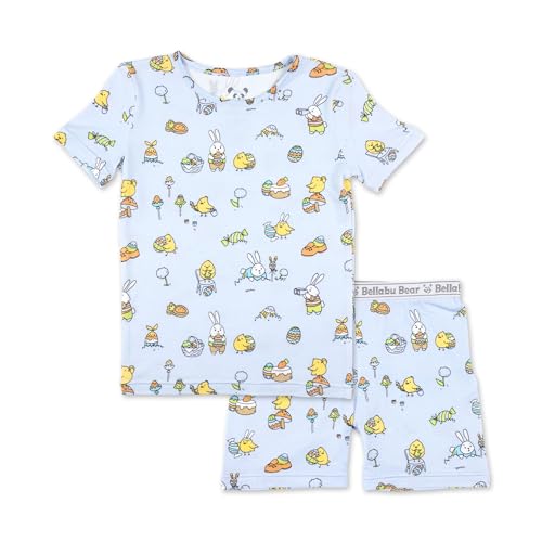 Bellabu Bear Kids Shorts Set for Boys & Girls, Matching Family Pajamas, Rayon from Bamboo (as1, age, 4_years, Easter Bunny Blue)