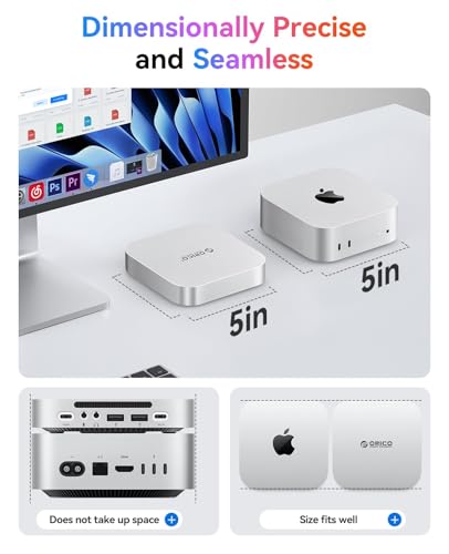 Image of ORICO MiniLink 40Gbps Laptop Docking Sation Stand for Mac mini M4 with M.2 NVMe SSD Enclosure Up to 8TB(SSD NOT Included), USB4 Hub, 2X USB-A(480Mbps), Audio I /O Aluminum-M45P
