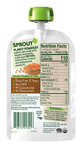 Sprout Organic Baby Food, Stage 3 Pouches, Pumpkin & Red Lentil Plant Powered Protein, 4 Oz Purees (Pack Of 6) #TOP23