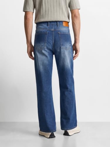 Image of The Indian Garage Co Men Bootcut Loose Fit Solid Mid-Rise Jeans