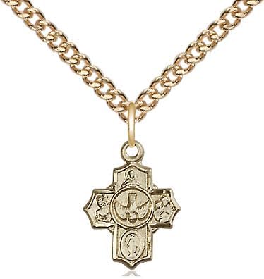 14kt Gold Filled 5-Way Pendant on a 18 inch Gold Filled Heavy Curb Chain.
