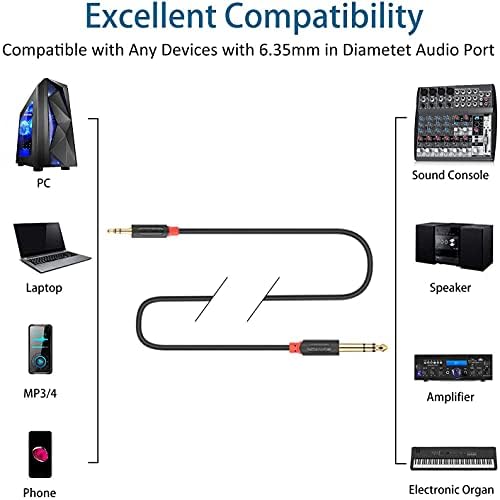 J&D 3.5 mm to 6.35 mm Cable, Gold Plated Audiowave Series 3.5mm 1/8 inch Male TRS to 6.35mm 1/4 inch Male TRS PVC Shelled Stereo Audio Cable Compatible for iPhone, Amplifiers, 3 Feet