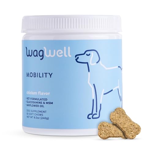 WagWell Mobility Chews – Vet Formulated Hip and Joint Supplement for Dogs - Natural Dog Joint Supplement with Glucosamine and MSM – Dog Joint Supplement for Large Breeds and Small Breeds, 60 Chews
