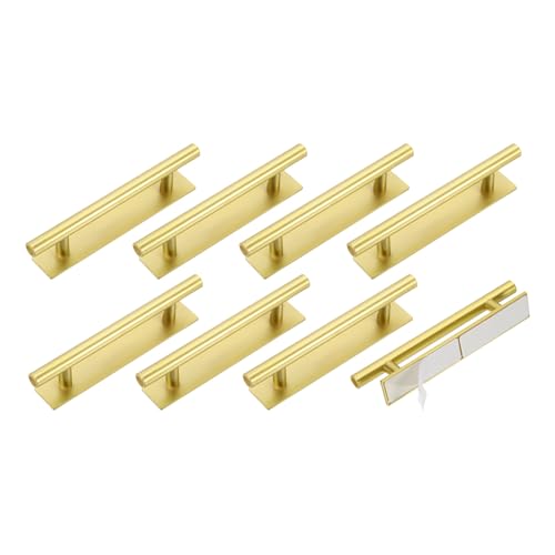 uxcell 8 Pack Self-Stick Push Pull Helper, 6 Inch Plastic Adhesive Cabinet Handles Round Stick-on Handle for Kitchen Cabinet Window Sliding Closet Door Wardrobe(Gold)