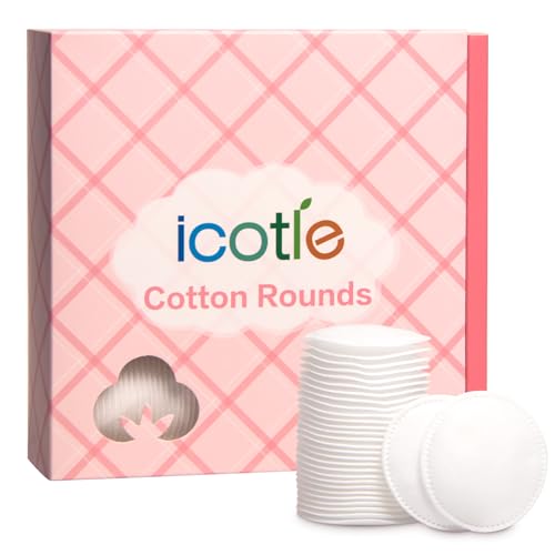 ICOTLE 100% Pure Cotton Round Pads for Face (210), Lint-Free Makeup Remover Pads, Soft, Absorbent, Hypoallergenic, Multi-Layer Design for Cleansing, Skincare and Nail Polish Removal