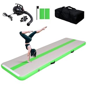 Tuxedo Sailor Colchoneta Gimnasia Artistica Hinchable 3M/4M 10cm Gruesa Air Track Gimnasia Esterilla de Hinchable con Bomba de Aire Eléctrica, para Casa/Gimnasio/Playa/Yoga (Green, 3M)