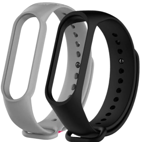 Pulseira para MI Band 5 6 e 7 em Silicone Uma Preta e Outra Cinza Band Silicone Resistente e Duravél