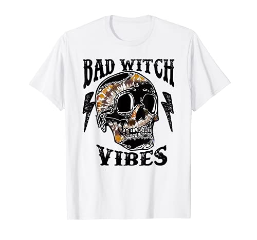 Vintage Halloween Skeleton Skull Bad Witch Vibes T-Shirt