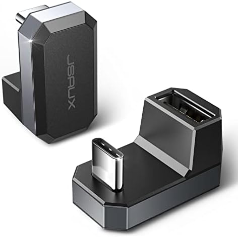 JSAUX Adapter USB-C na USB 180 stopni, 2 sztuki, wtyczka USB C na gniazdo USB 3.0, adapter OTG, kompatybilny z Steam Deck, Switch, VR i innymi laptopami, tabletami i telefonami komórkowymi - szary
