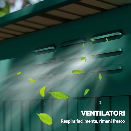 Outsunny Casetta Da Giardino 1.37M² In Metallo, Montaggio Facile, Capanno Porta Attrezzi Da Giardino Con Prese D'aria, Porta Scorrevole, Tetto Inclinato E Guanti, 159X106X181 Cm, Verde - 8