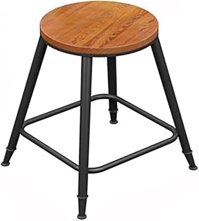 Pub Barstool Wooden Seat Barstool with Iron Legs Vintage High Chair Without Backrest(XS)