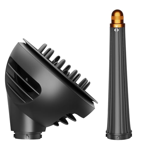 PUREGUST Wave Curl Diffuser Black and 0.78in-1.4in Conical Long Barrels Attachment for Dyson Airwrap to Enhance Curl Definition and Control Wavy Hairstyles
