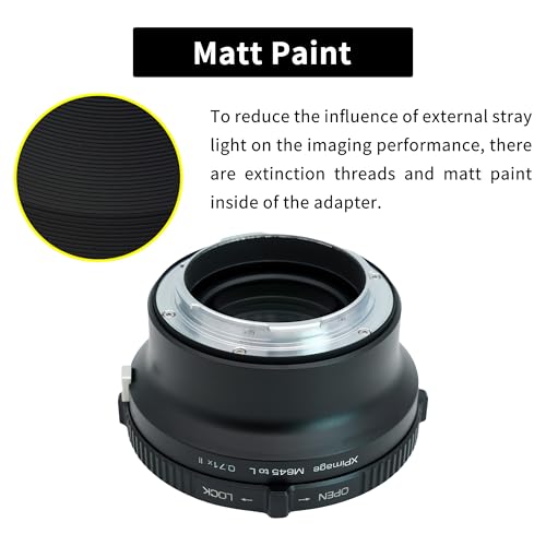 Ficha técnica XPIMAGE Adaptador reductor focal óptico M645 a L 0.71X compatible con lente Mamiya Phase Schneider 645 a cámara Leica SL Panasonic S5 Sigma fp L L-Mount - Fernando Cortés