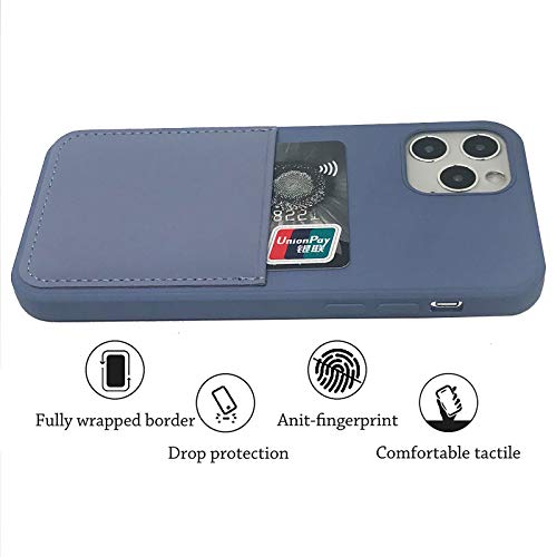 Ultra Slim Liquid Silicon Gel Case Compatible With Iphone 12,For Iphone 12 Pro 6.1 Inch 2020 With Card Holder Sleeves Slot Anti-Scratch Shockproof Wallet Cover With Screen Protector (Lavender Grey) #TOP5