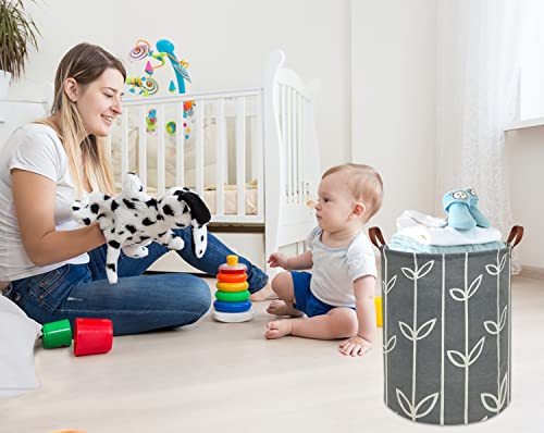 Image of Large Storage Baskets,Waterproof Laundry Baskets,Collapsible Canvas Basket for Storage Bin Organizer,Home Decor,Baby Hamper (Grey leaves)