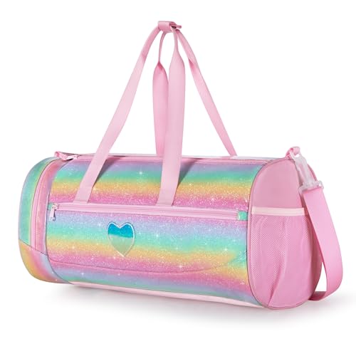 Smasrob Dance Bag for Girls with Full Open and Shoe Compartment, Ballet Bag with Waterproof Pocket for Dance, Overnight, Weekend,Pink