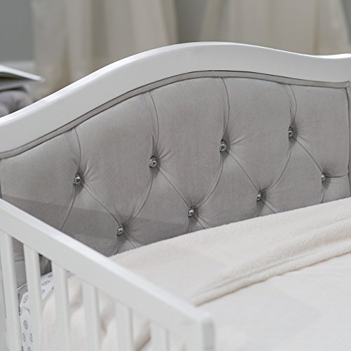Orbelle Padded and upholstered Head and Footboard Upholstery is Ultra-Soft Micro-Fiber Polyester Decorative Crystal Dimensions: 53L x 30W x 27H in White Finish Fits a Standard Crib Mattress