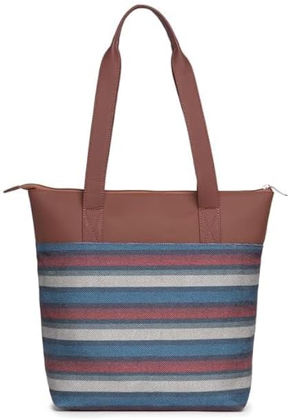 Women’s Printed Jute & Vegan Leather Tote Bag – Handcrafted Shoulder Handbag, Spacious Everyday Work Bag for Office, Travel & Daily Use