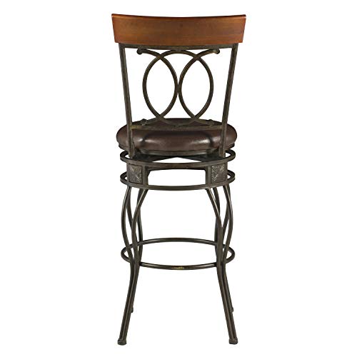 Linon Matte Bronze O & X Back 30" Seat Height Bar Stool With Swivel Seat, Brown #TOP5