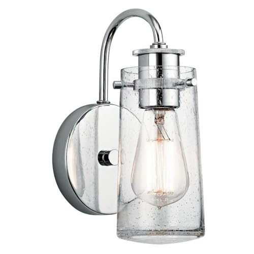 Image of Kichler Braelyn 9.5 inch Wall Sconce in Chrome, 1-Light Industrial Wall Mount with Clear Seeded Glass, (9.5 inch H x 5 inch W), 45457CH
