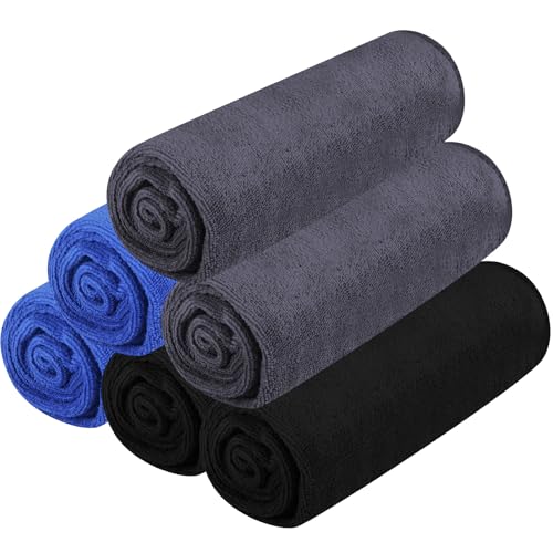 DASHUAIGE 6 Pack Microfiber Gym Towels, 35cm x 75cm, Quick-Dry & Ultra-Absorbent, Multipurpose Sports Towels, Blue+Black+Dark Gray