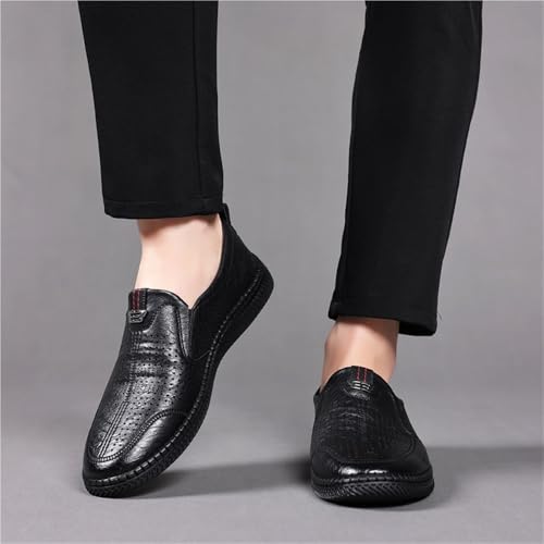 Men's Breathable Perforated Leather Sandals Anti-Slip Casual Dress Shoes Hollow Out Summer Business Slip-On Loafers3