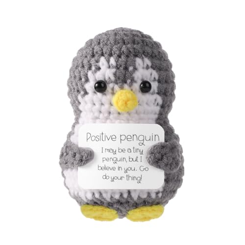 TOYMIS Pinguino Positivo Divertente, 8cm Mini Carino Regali Pinguino Abbraccio Pinguino Decorazioni Bambola Pinguino Uncinetto con Carta Ispiratrice per Amici Famiglia Compleanno Regali di Natale