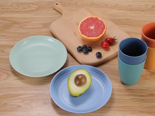 Image of 7 Inches Small Unbreakable Wheat Straw Plates - Reusable Plate Sets of 4 - Dishwasher & Microwave Safe - Perfect for Dinner Dishes - Healthy, BPA Free & Eco-Friendly (7 Inches)