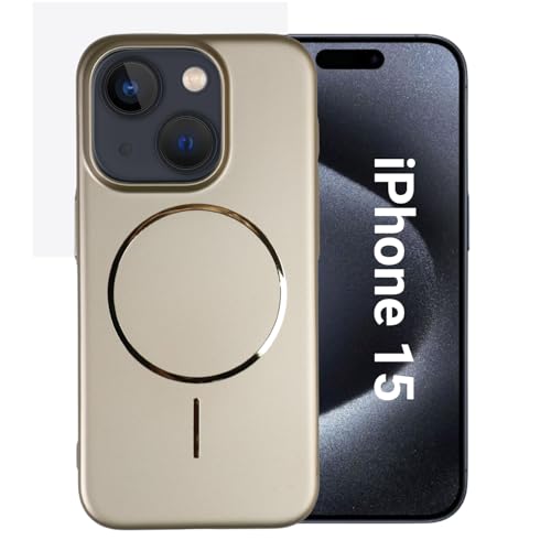 Image of AIBEX Ultra-Thin Mag-Saf Back Cover Case Compatible with iPhone 15| Slim Fit Scratch-Resistant Matte | Magnetic Wireless Charging | Microfibre Lining | Camera Protection (PC Material) - Gold