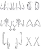 Ofeiyaa 6 Pairs Earrings Stud Claw Ear Cuff X-shaped Heart Snowflake Shiny CZ Trendy Minimalist Dain