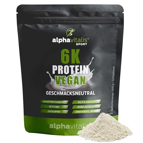PROTEINPULVER VEGAN Neutral ohne Süßungsmittel- 6K Mehrkomponentenprotein 1 Kg pflanzlicher Eiweiß Shake zuckerfrei fettfrei laktosefrei - ideal zum Kochen & Backen - Eiweißpulver vegan ohne Süßstoff