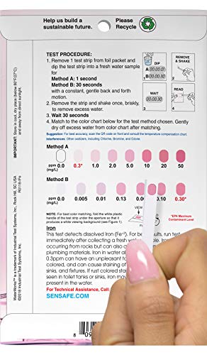 Industrial Test Systems 481146 Sensafe Iron (Ida\'s) Water Test Strips 30 Pack