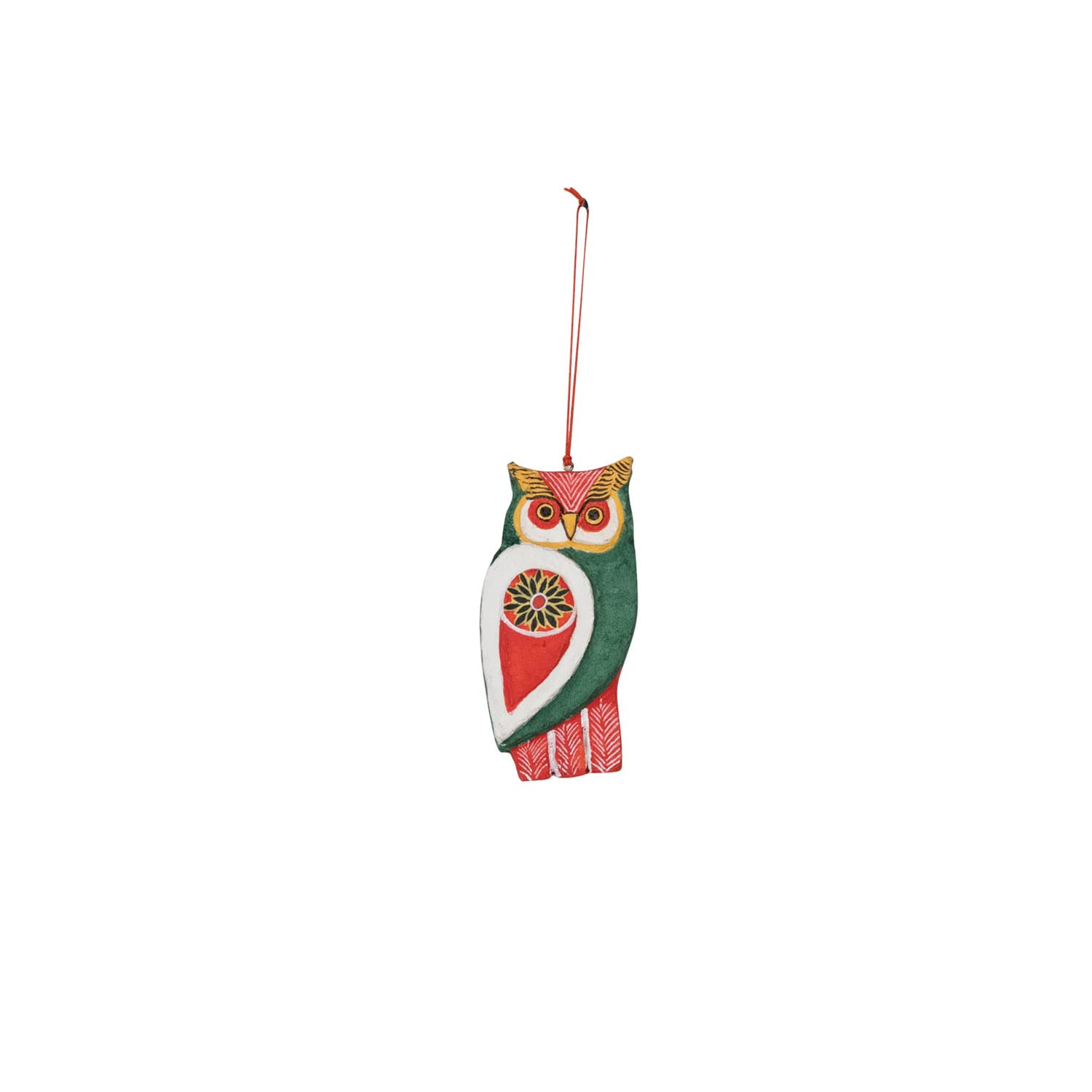 Creative Co-Op Hand-Painted Paper Mache Owl Ornament, Multicolor