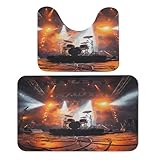 Lot de 2 tapis de sol en polaire corail de 50 x 40 cm en forme de U et 50 x 80 cm – Tapis de salle de bain avec imprimé scène de concert rock
